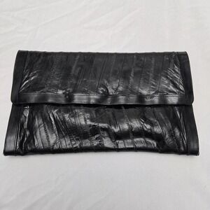 Vintage Genuine Eel Skin Clutch Black Envelope Style Removable Strap Goth Glam